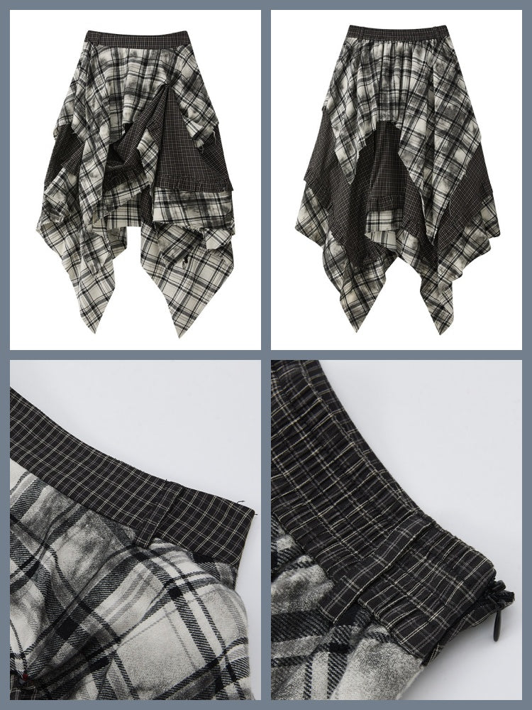 Plaid Asymmetrical Patchwork High-Waisted Midi Skirt 【s0000017942】