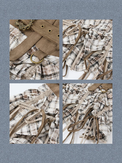 Ultra-Long Ribbon Plaid Wide Belt Niche Short Skirt【s0000017944】
