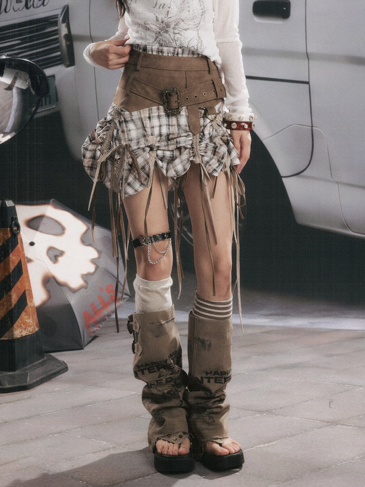 Ultra-Long Ribbon Plaid Wide Belt Niche Short Skirt【s0000017944】