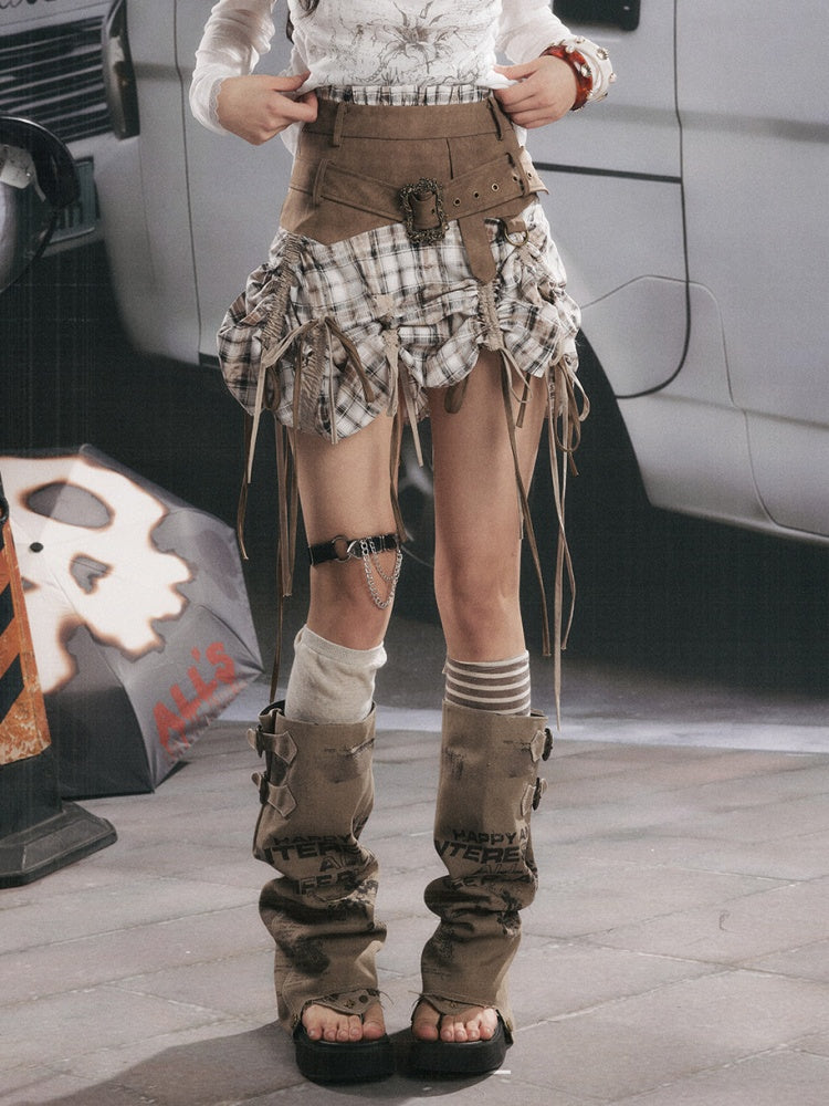 Ultra-Long Ribbon Plaid Wide Belt Niche Short Skirt【s0000017944】
