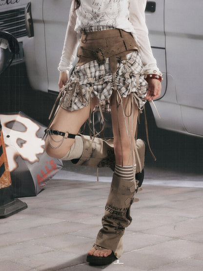 Ultra-Long Ribbon Plaid Wide Belt Niche Short Skirt【s0000017944】