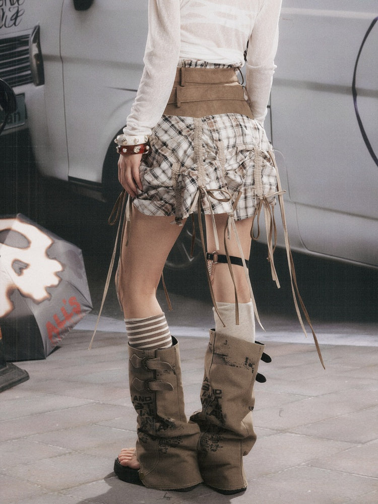 Ultra-Long Ribbon Plaid Wide Belt Niche Short Skirt【s0000017944】