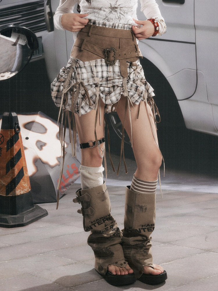 Ultra-Long Ribbon Plaid Wide Belt Niche Short Skirt【s0000017944】