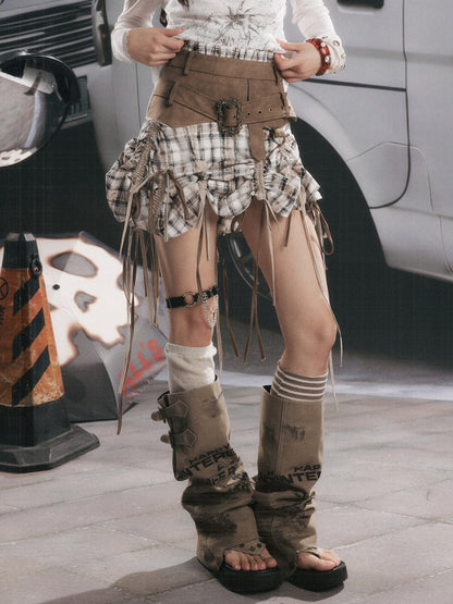 Ultra-Long Ribbon Plaid Wide Belt Niche Short Skirt【s0000017944】