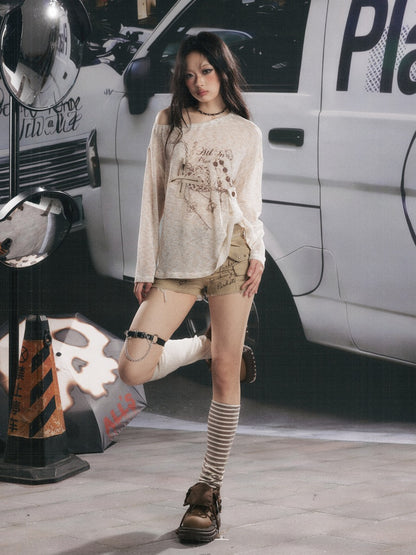 Workwear Distressed Double-Layer Waist Shorts【s0000017945】