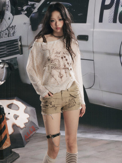 Workwear Distressed Double-Layer Waist Shorts【s0000017945】