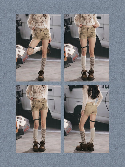 Workwear Distressed Double-Layer Waist Shorts【s0000017945】