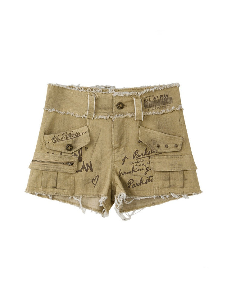 Workwear Distressed Double-Layer Waist Shorts【s0000017945】
