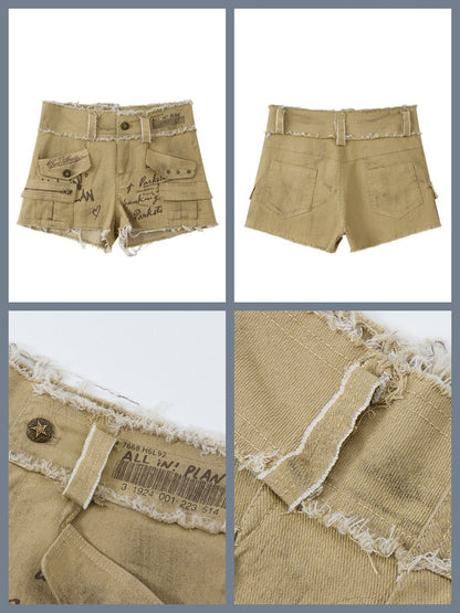 Workwear Distressed Double-Layer Waist Shorts【s0000017945】