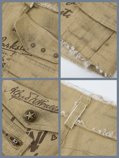 Workwear Distressed Double-Layer Waist Shorts【s0000017945】