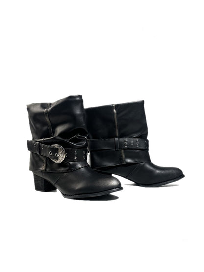 Retro Western Polished Pointed Toe Riding Ankle Boots【s0000017948】