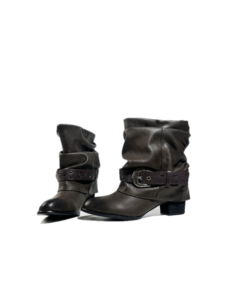 Retro Western Polished Pointed Toe Riding Ankle Boots【s0000017948】