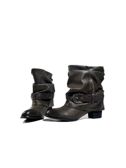 Retro Western Polished Pointed Toe Riding Ankle Boots【s0000017948】