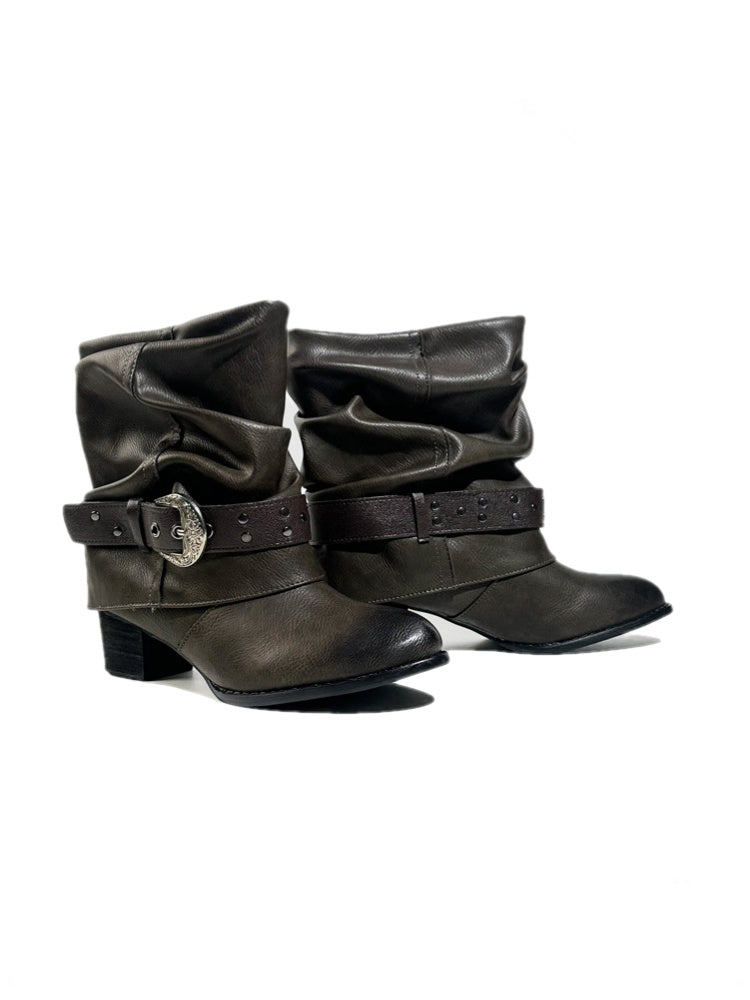 Retro Western Polished Pointed Toe Riding Ankle Boots【s0000017948】