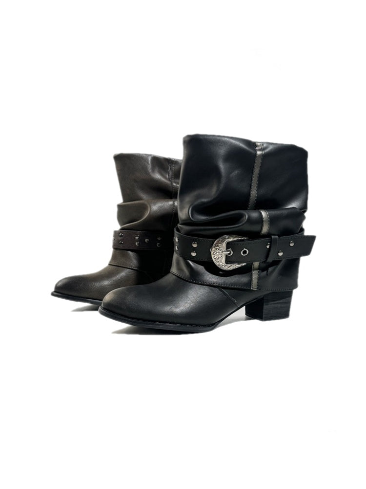 Retro Western Polished Pointed Toe Riding Ankle Boots【s0000017948】