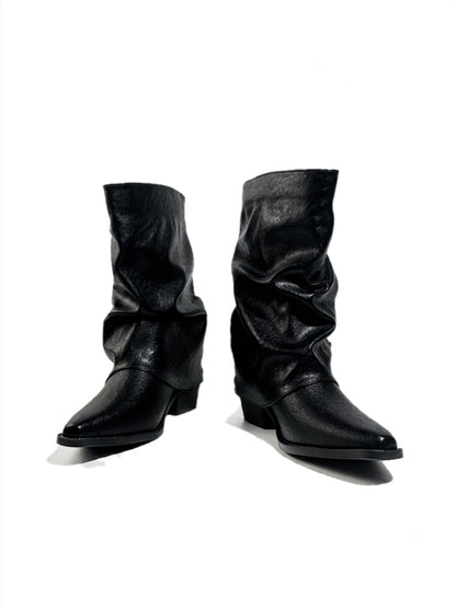 Triple Buckle Pointed Toe Chunky Heel Riding Boots【s0000017950】