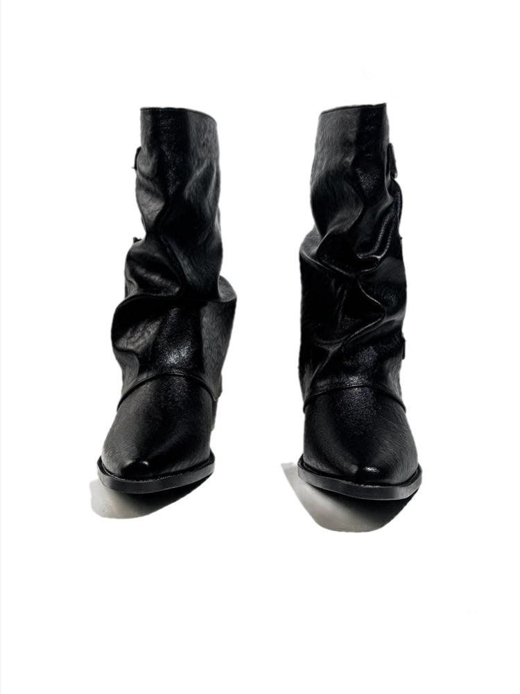 Triple Buckle Pointed Toe Chunky Heel Riding Boots【s0000017950】