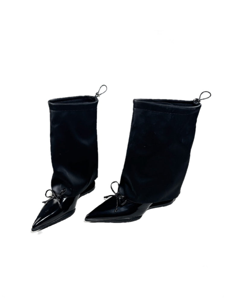 Niche Design Pointed Bow Knot Rider Ankle Boots【s0000017952】