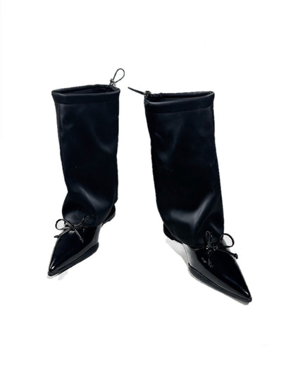Niche Design Pointed Bow Knot Rider Ankle Boots【s0000017952】