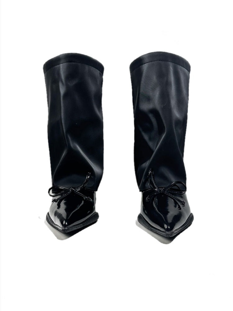 Niche Design Pointed Bow Knot Rider Ankle Boots【s0000017952】