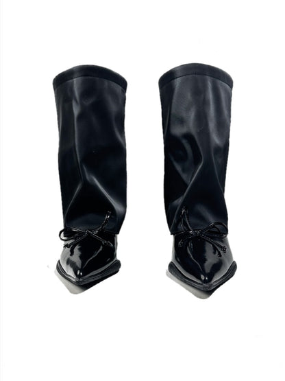 Niche Design Pointed Bow Knot Rider Ankle Boots【s0000017952】