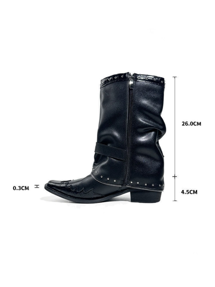 Niche Pointed Toe Metal Rivet Design Belt Buckle Riding Boots【s0000017953】