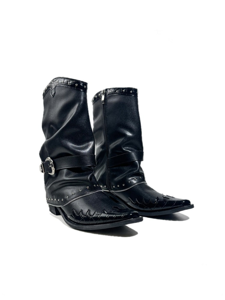 Niche Pointed Toe Metal Rivet Design Belt Buckle Riding Boots【s0000017953】