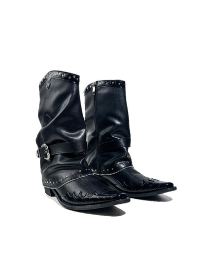 Niche Pointed Toe Metal Rivet Design Belt Buckle Riding Boots【s0000017953】