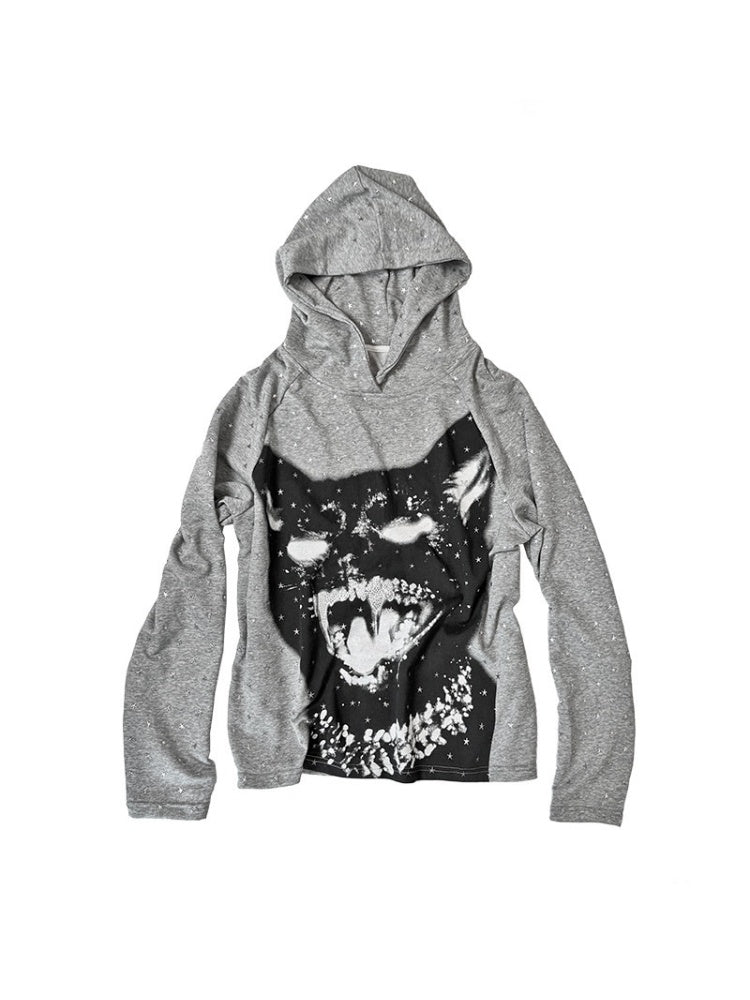 Vintage Kitten Print Star Sparkle Rhinestone Polka Dot Long Sleeve Hoodie【s0000017958】