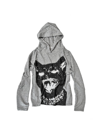 Vintage Kitten Print Star Sparkle Rhinestone Polka Dot Long Sleeve Hoodie【s0000017958】