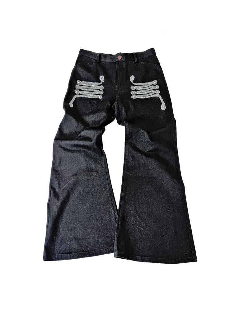 Centipede Webbing Palace Vintage Original Cowhide Lace Button Straight-Leg Pants【s0000017960】