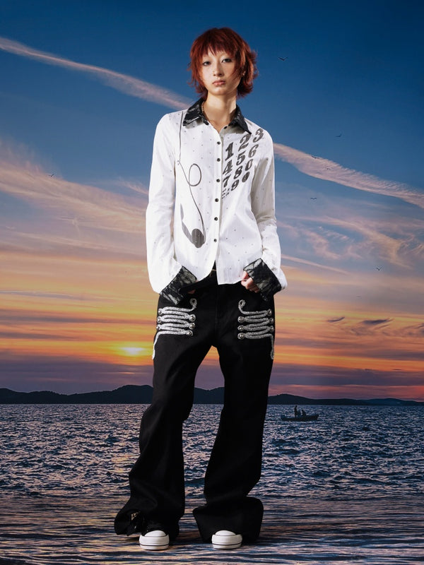 Centipede Webbing Palace Vintage Original Cowhide Lace Button Straight-Leg Pants【s0000017960】