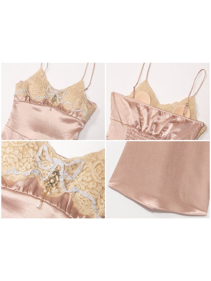French Rococo Vintage Pink Bow Satin Slip Dress【s0000018008】