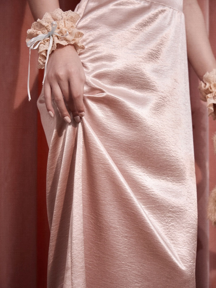 French Rococo Vintage Pink Bow Satin Slip Dress【s0000018008】