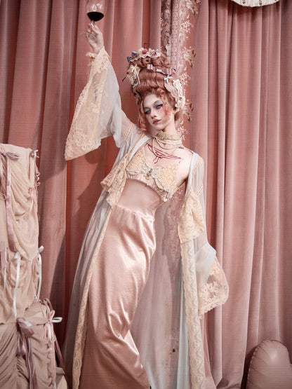 French Rococo Vintage Pink Bow Satin Slip Dress【s0000018008】