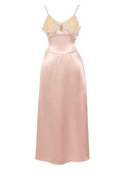 French Rococo Vintage Pink Bow Satin Slip Dress【s0000018008】