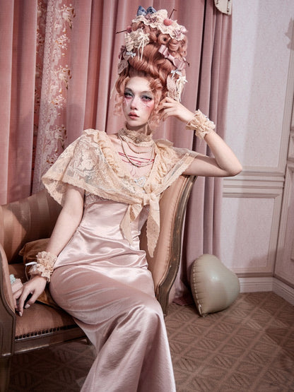 French Rococo Vintage Pink Bow Satin Slip Dress【s0000018008】