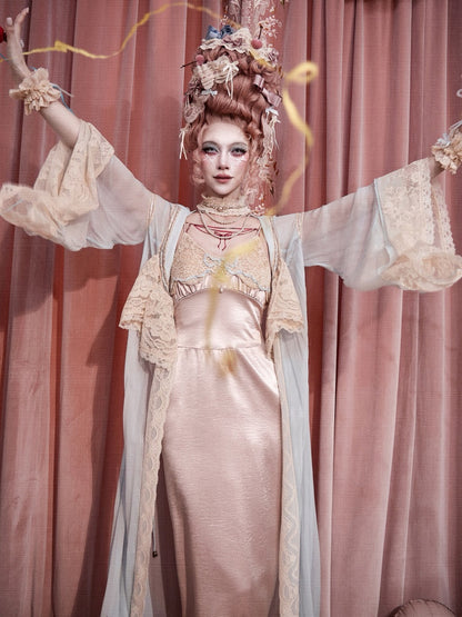 French Rococo Vintage Pink Bow Satin Slip Dress【s0000018008】