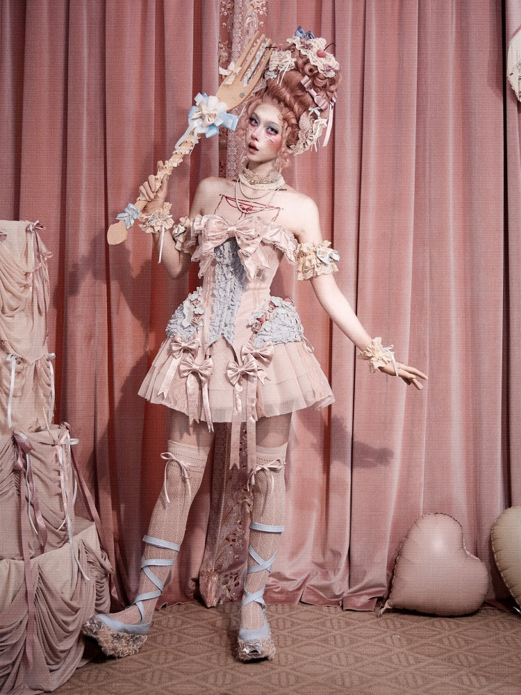 French Rococo Vintage Pink Mesh Lace Skirt Pants【s0000018009】
