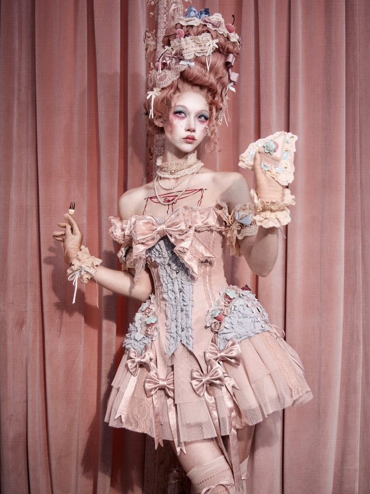 French Rococo Vintage Pink Mesh Lace Skirt Pants【s0000018009】