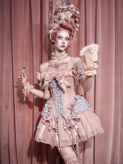 French Rococo Vintage Pink Mesh Lace Skirt Pants【s0000018009】