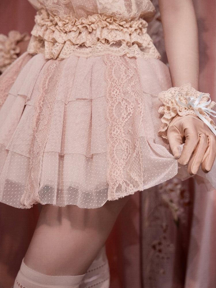 French Rococo Vintage Pink Mesh Lace Skirt Pants【s0000018009】