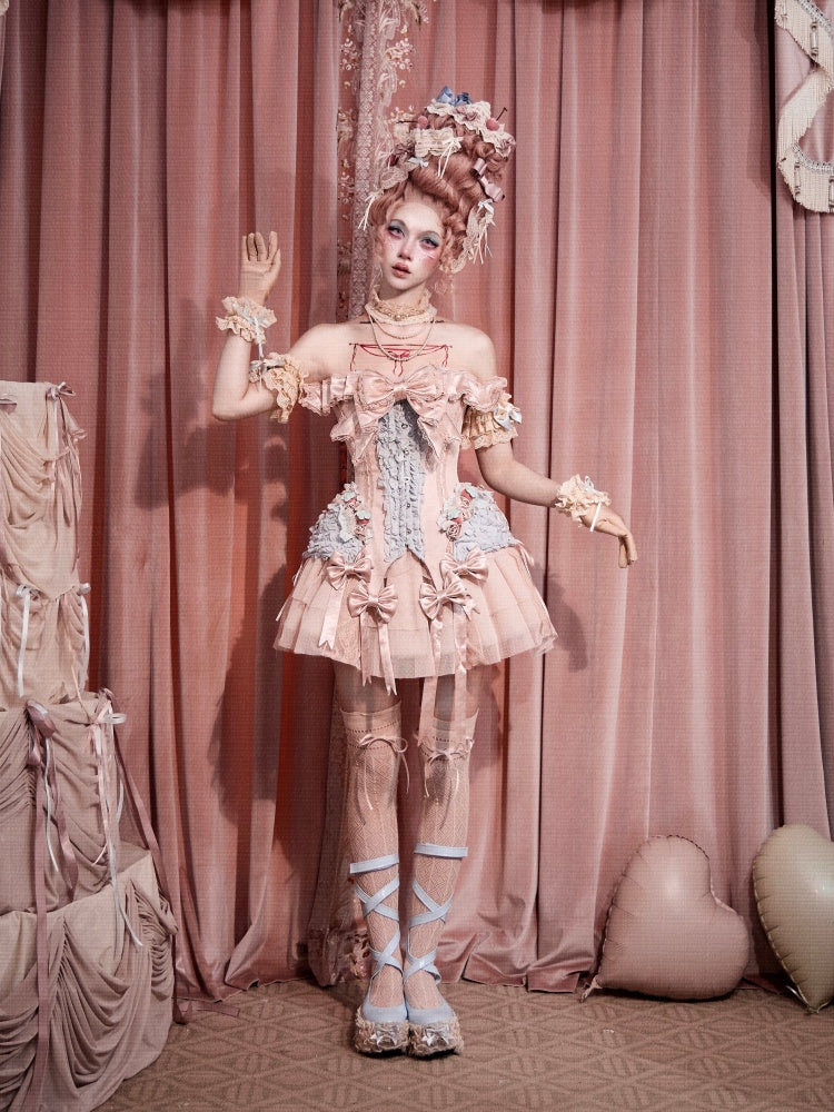 French Rococo Vintage Pink Mesh Lace Skirt Pants【s0000018009】