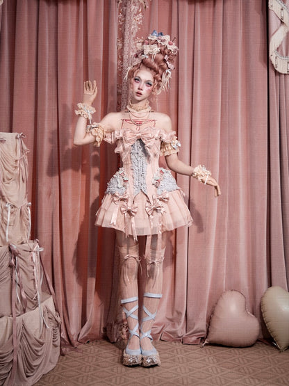 French Rococo Vintage Pink Mesh Lace Skirt Pants【s0000018009】