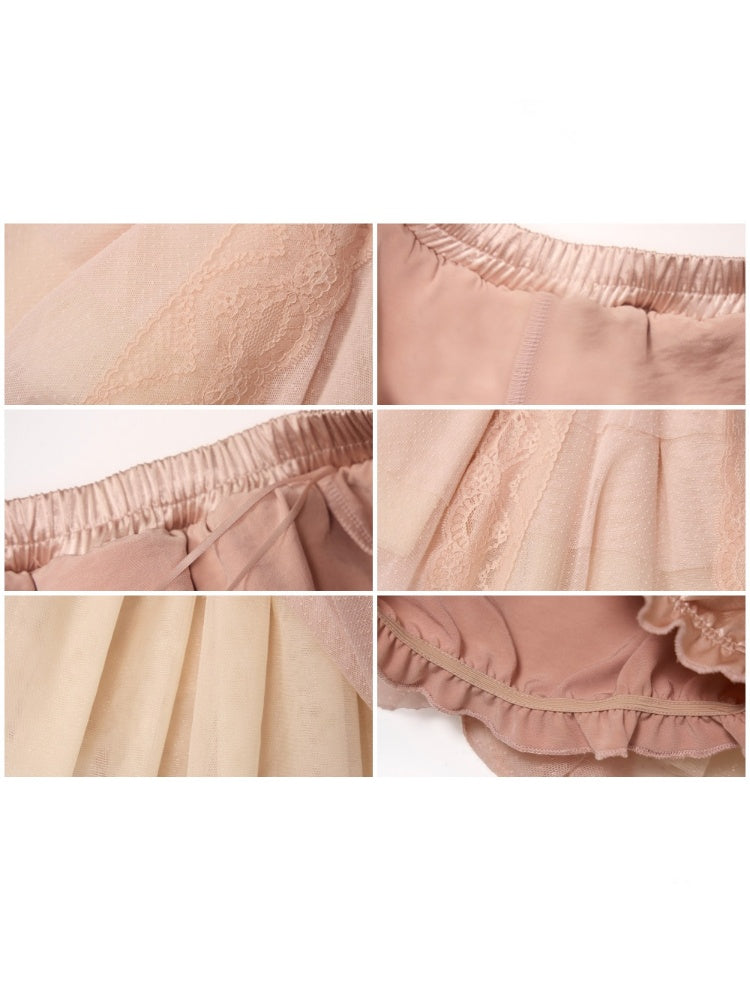 French Rococo Vintage Pink Mesh Lace Skirt Pants【s0000018009】