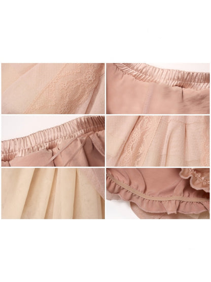 French Rococo Vintage Pink Mesh Lace Skirt Pants【s0000018009】