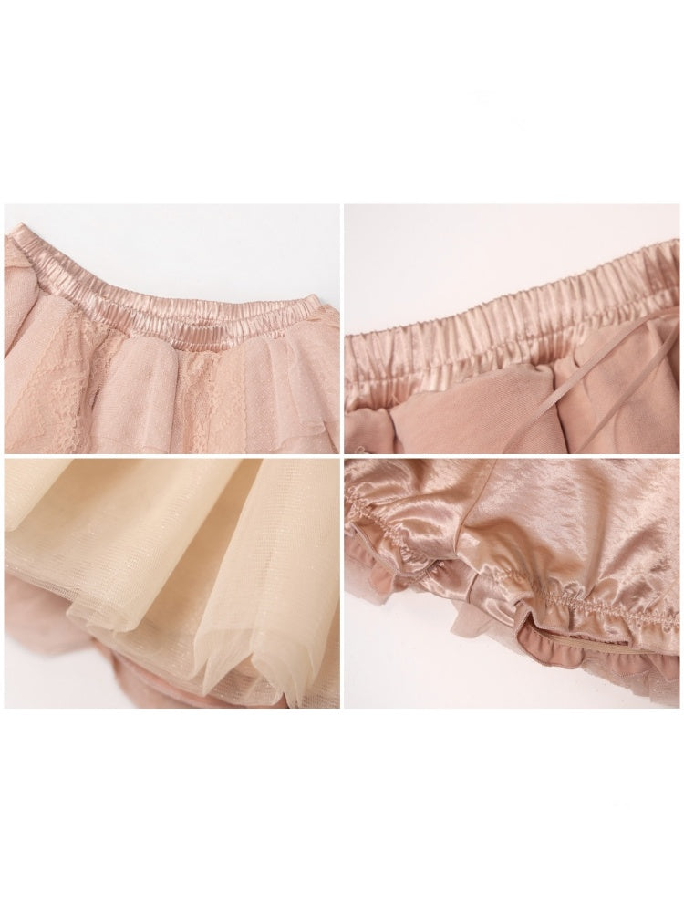 French Rococo Vintage Pink Mesh Lace Skirt Pants【s0000018009】