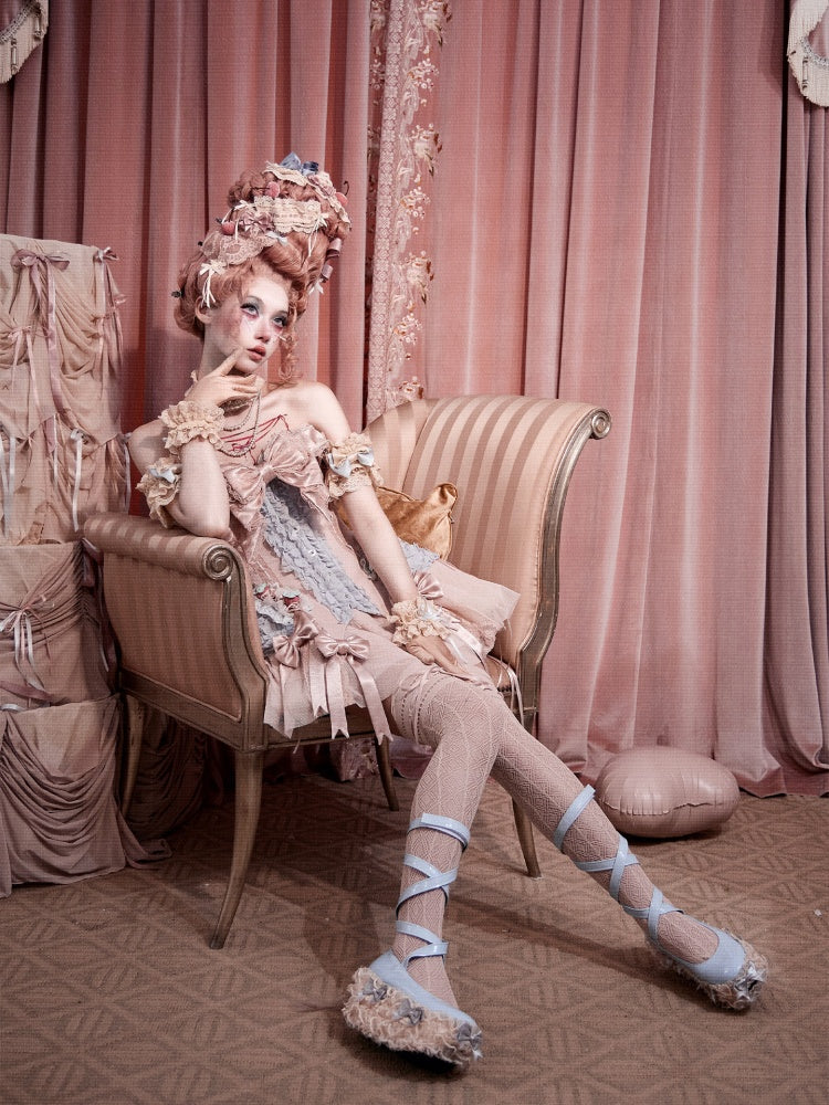 French Rococo Vintage Pink Mesh Lace Skirt Pants【s0000018009】