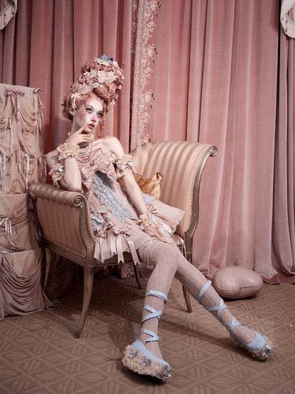 French Rococo Vintage Pink Mesh Lace Skirt Pants【s0000018009】