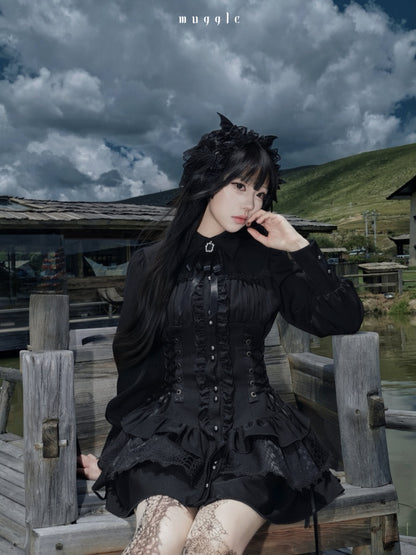 Gothic Vintage Patchwork Elegant Waist-Cinching Lace Mini Dress【s0000018013】